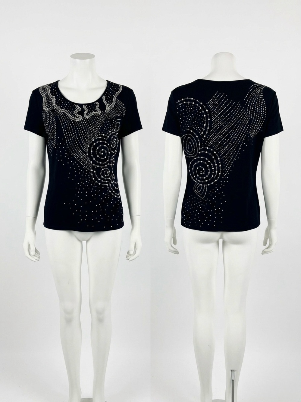 Carlisle Black Short-Sleeve Top with Silver Stud Swirl Design